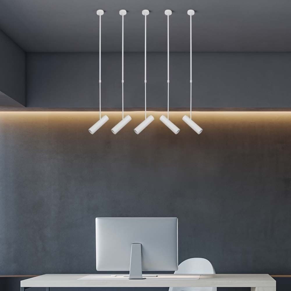 LAMPADARIO PORTAFARETTO PENDENTE A SOSPENSIONE LAMPADA A CILINDRO GU10 ASTA REGOLABILE 209 - 9