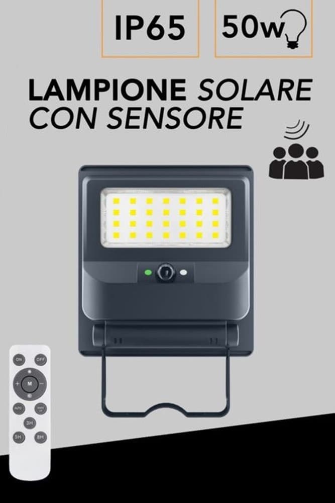 LAMPIONE FARO CON PANNELLO SOLARE 50 WATT SENSORE CREPUSCOLARE LUCE FREDDA IP65 ES-P-50F - 8