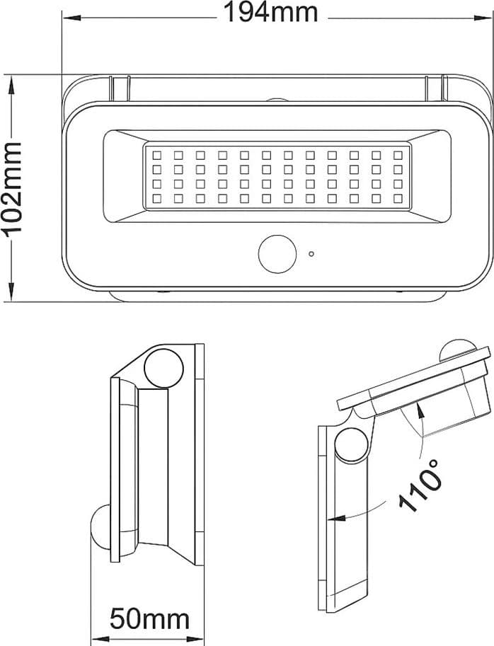 LAMPADA APPLIQUE PROIETTORE LED MURO CON PANNELLO SOLARE SENSORE PIR ESTERNO IP65 TK13-50F - 6