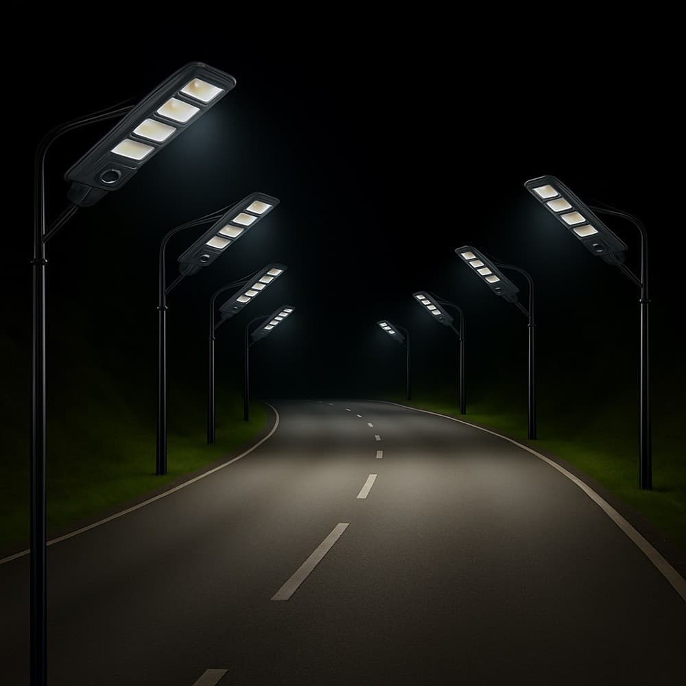LAMPIONE FARO LED SOLARE 100W 160W 220W 300W CON SENSORE CREPUSCOLARE PROSSIMITÀ ES-P-F - 21