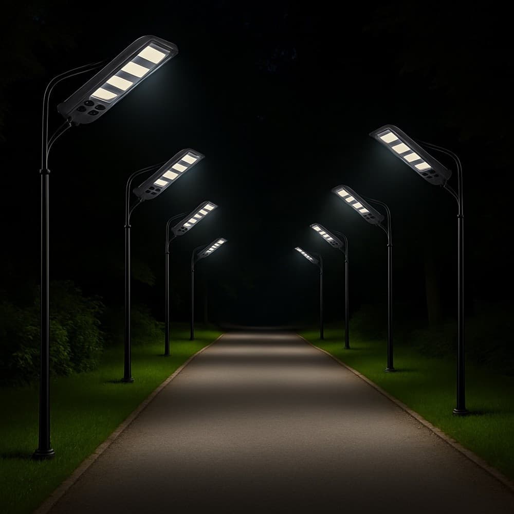 LAMPIONE FARO LED SOLARE 100W 160W 220W 300W CON SENSORE CREPUSCOLARE PROSSIMITÀ ES-P-F - 22