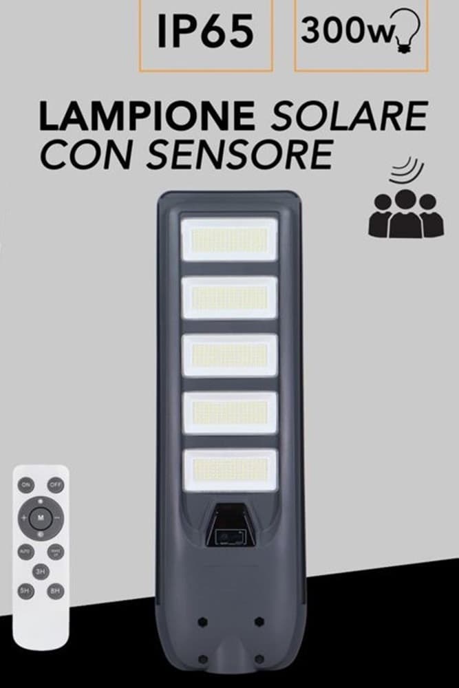 LAMPIONE FARO LED SOLARE 100W 160W 220W 300W CON SENSORE CREPUSCOLARE PROSSIMITÀ ES-P-F - 29