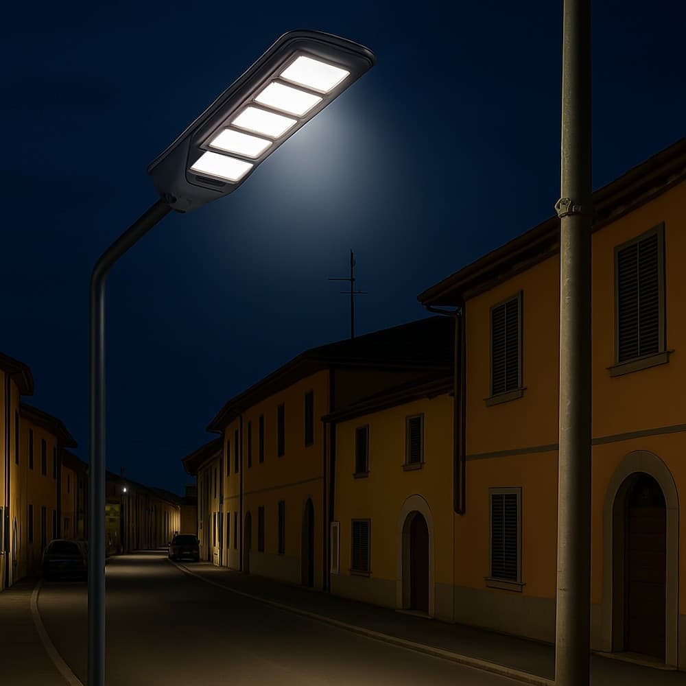 LAMPIONE FARO LED SOLARE 100W 160W 220W 300W CON SENSORE CREPUSCOLARE PROSSIMITÀ ES-P-F - 32