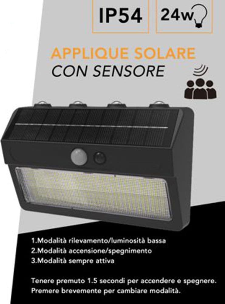 APPLIQUE SOLARE DA ESTERNO CON SENSORE DI MOVIMENTO IP54 24W LUCE 3000K+6500K ZQ-DB-004JX - 4