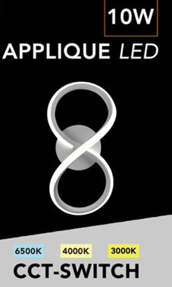 APPLIQUE A LED DA PARETE A FORMA DI INFINITO 10 W TECNOLOGIA CCT LAMPADA MURO AQ33-B3C - 10