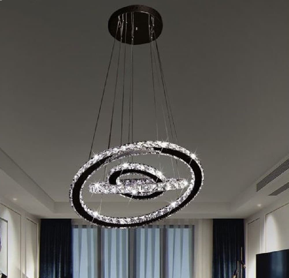 LAMPADARIO LED A SOSPENSIONE SOFFITTO 46W CCT 3 ANELLI DECORATI CRISTALLI ACRILICO B50-3C - 5