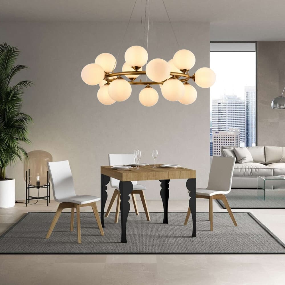 LAMPADARIO A SOSPENSIONE CONTEMPORANEO IN METALLO BRONZO CON 15 SFERE ATTACCO G9 B94 - 3