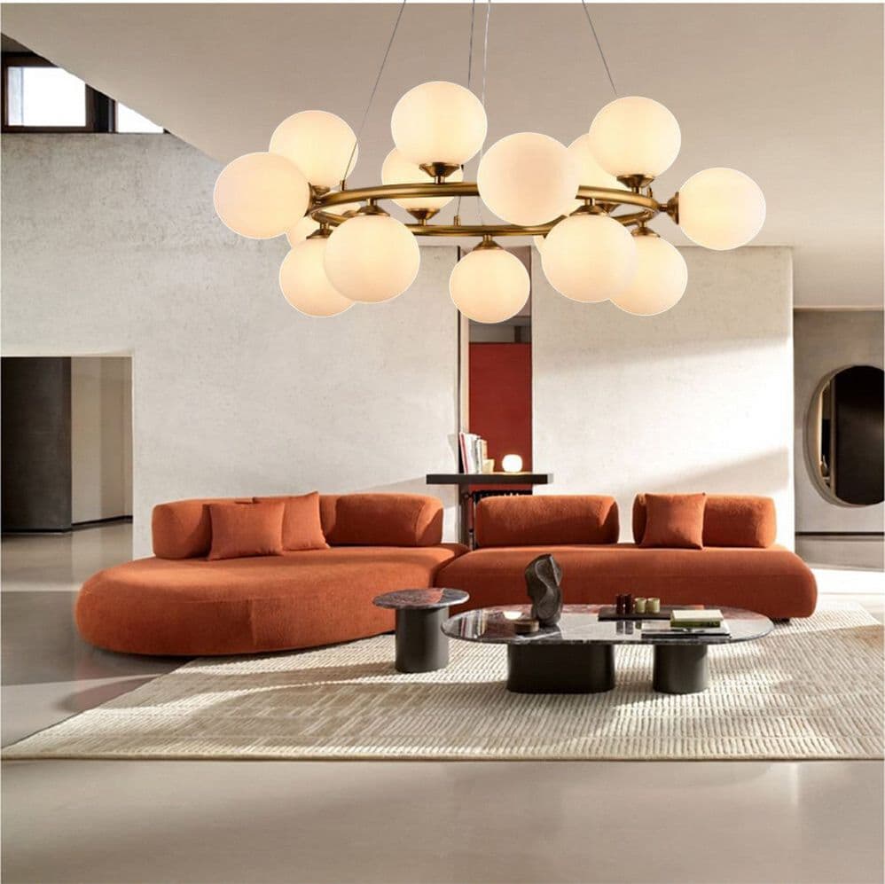 LAMPADARIO A SOSPENSIONE CONTEMPORANEO IN METALLO BRONZO CON 15 SFERE ATTACCO G9 B94 - 4