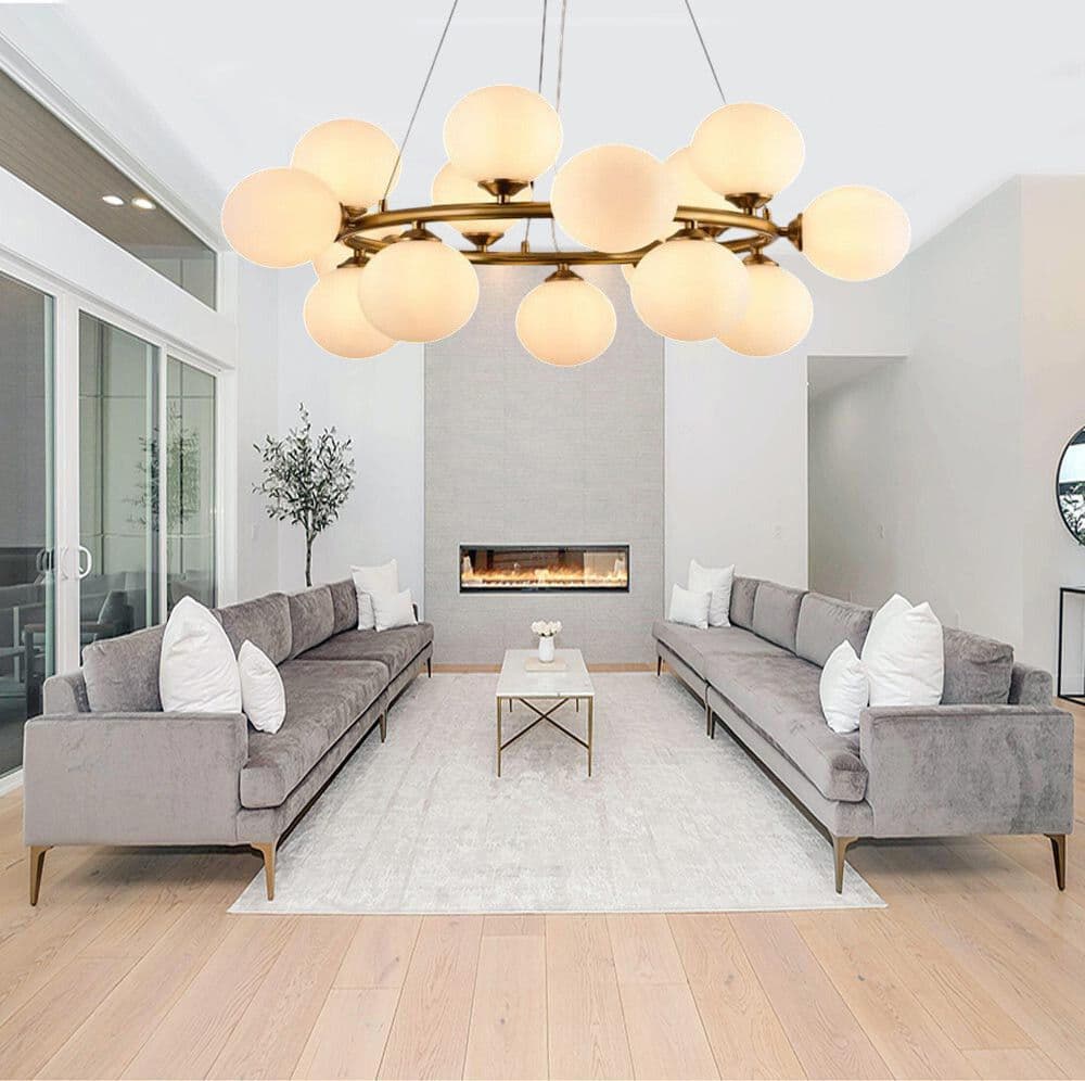 LAMPADARIO A SOSPENSIONE CONTEMPORANEO IN METALLO BRONZO CON 15 SFERE ATTACCO G9 B94 - 5