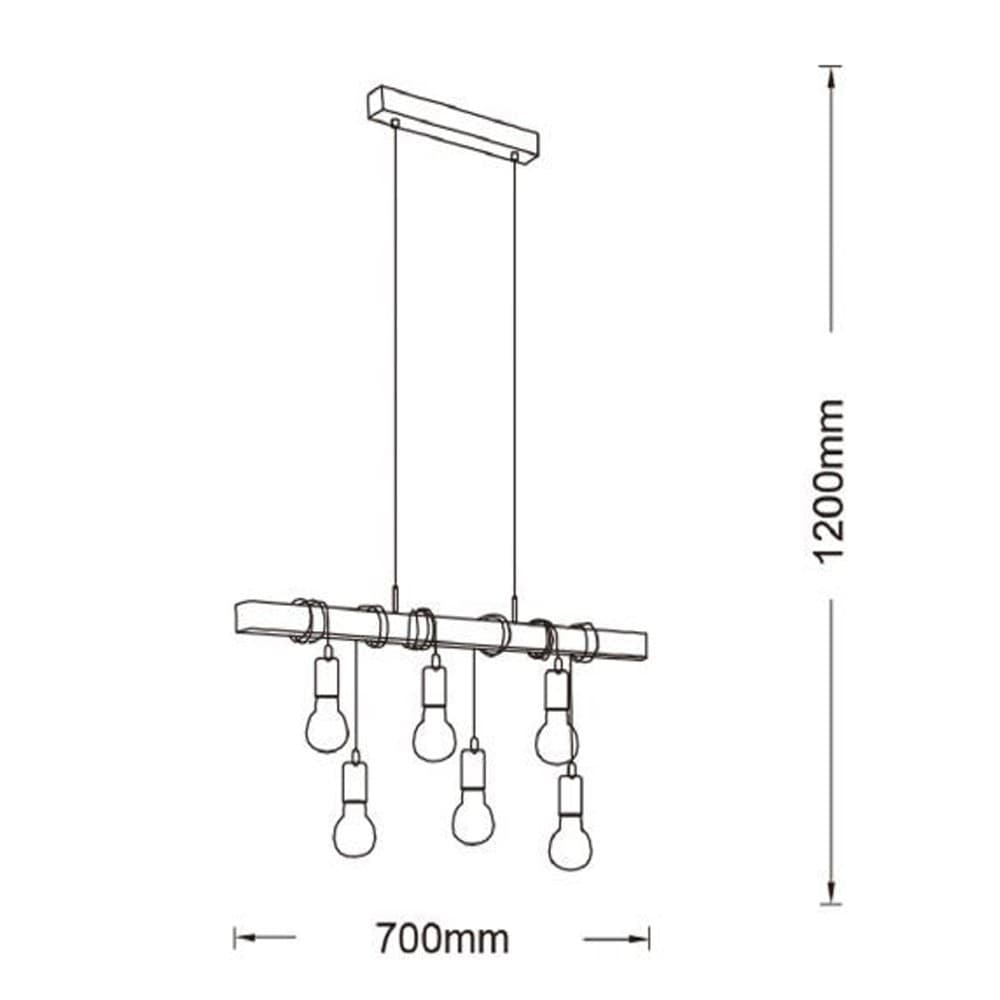 LAMPADARIO SOSPENSIONE LEGNO STILE INDUSTRIALE 6 PORTALAMPADA E27 LAMPADA CUCINA B47-6 - 8