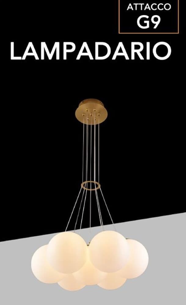 LAMPADARIO A SOSPENSIONE BRONZO LAMPADA MINIMAL DA SOFFITTO CON 7 SFERE ATTACCO G9 LP-84-7 - 8