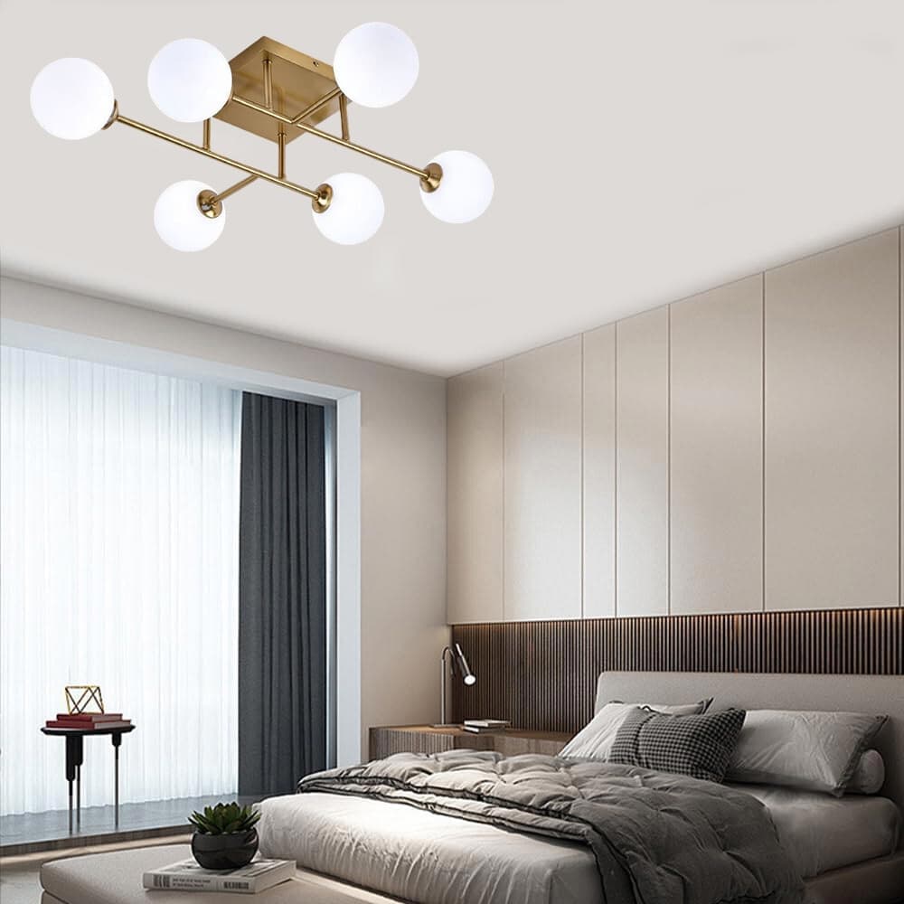 PLAFONIERA LAMPADARIO DA SOFFITTO BRONZO MINIMAL STRUTTURA METALLO 6 SFERE ATTACCO G9 C77 - 5