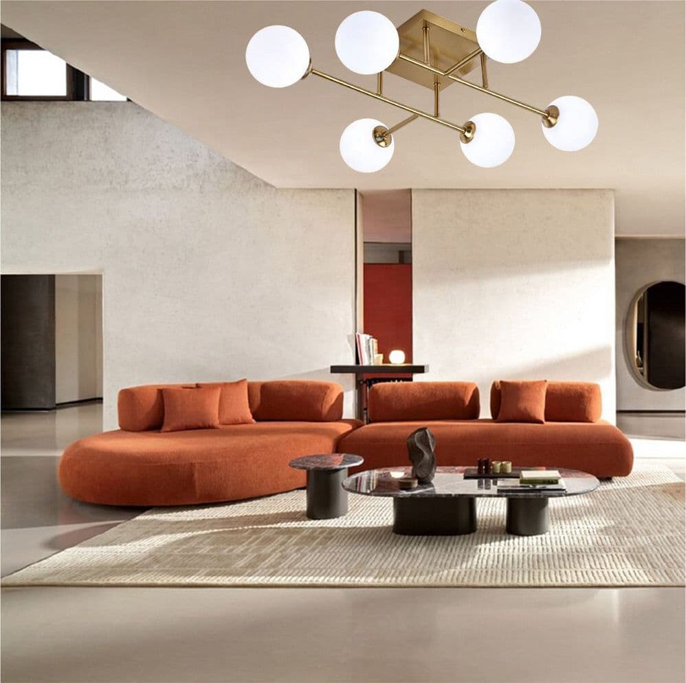 PLAFONIERA LAMPADARIO DA SOFFITTO BRONZO MINIMAL STRUTTURA METALLO 6 SFERE ATTACCO G9 C77 - 6