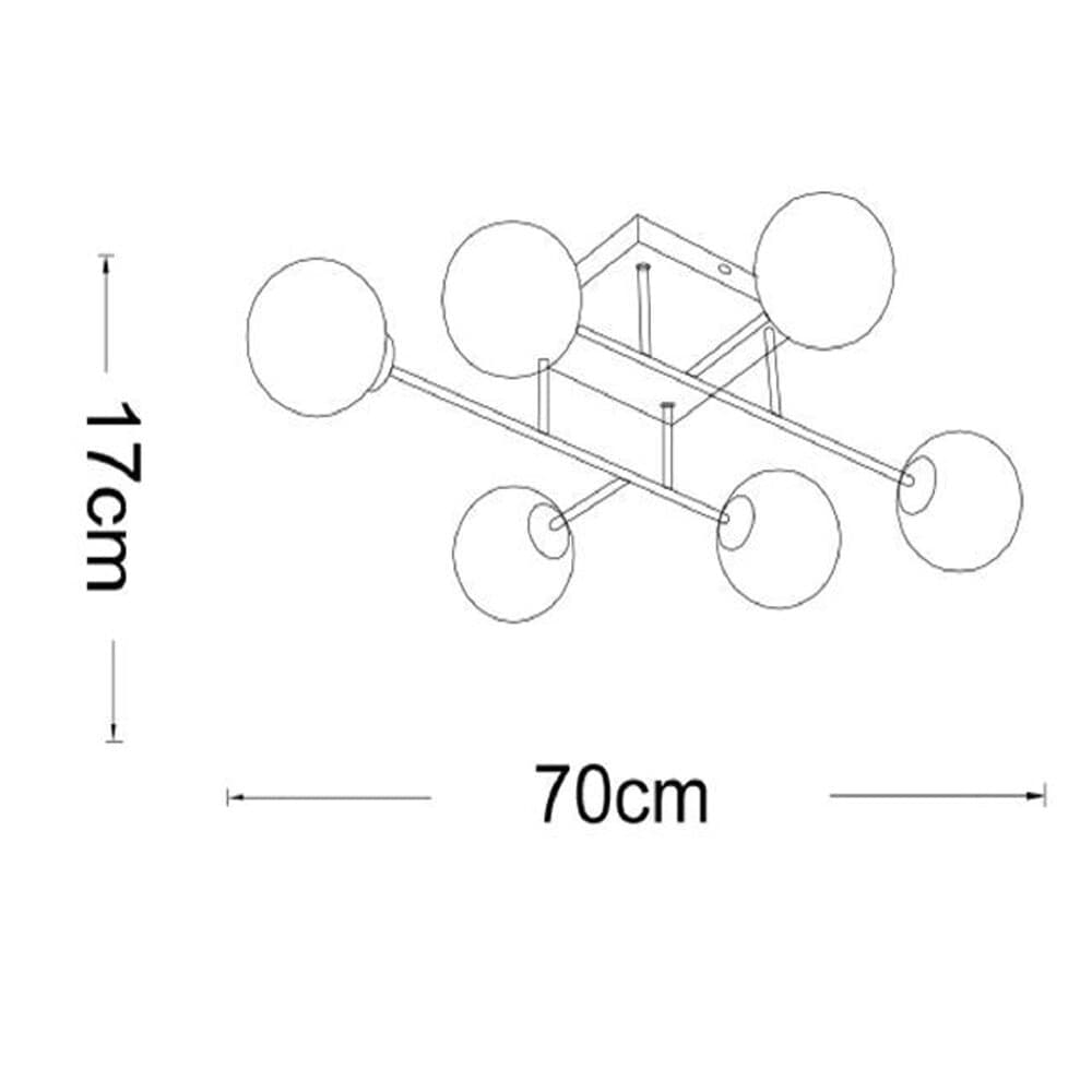 PLAFONIERA LAMPADARIO DA SOFFITTO BRONZO MINIMAL STRUTTURA METALLO 6 SFERE ATTACCO G9 C77 - 7