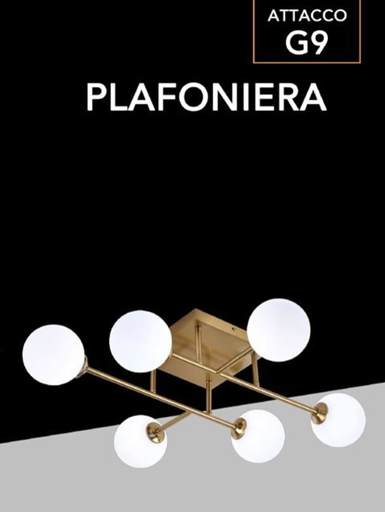 PLAFONIERA LAMPADARIO DA SOFFITTO BRONZO MINIMAL STRUTTURA METALLO 6 SFERE ATTACCO G9 C77 - 8