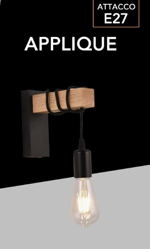 APPLIQUE A PARETE STILE INDUSTRIALE LAMPADA MURO RETRÒ VINTAGE IN METALLO LEGNO E27 AQ64 - 11