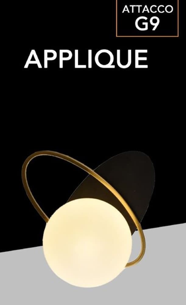 APPLIQUE LAMPADA DA INTERNO A PARETE IN STILE CONTEMPORANEO CON ATTACCO G9 NERO ORO AQ58 - 6