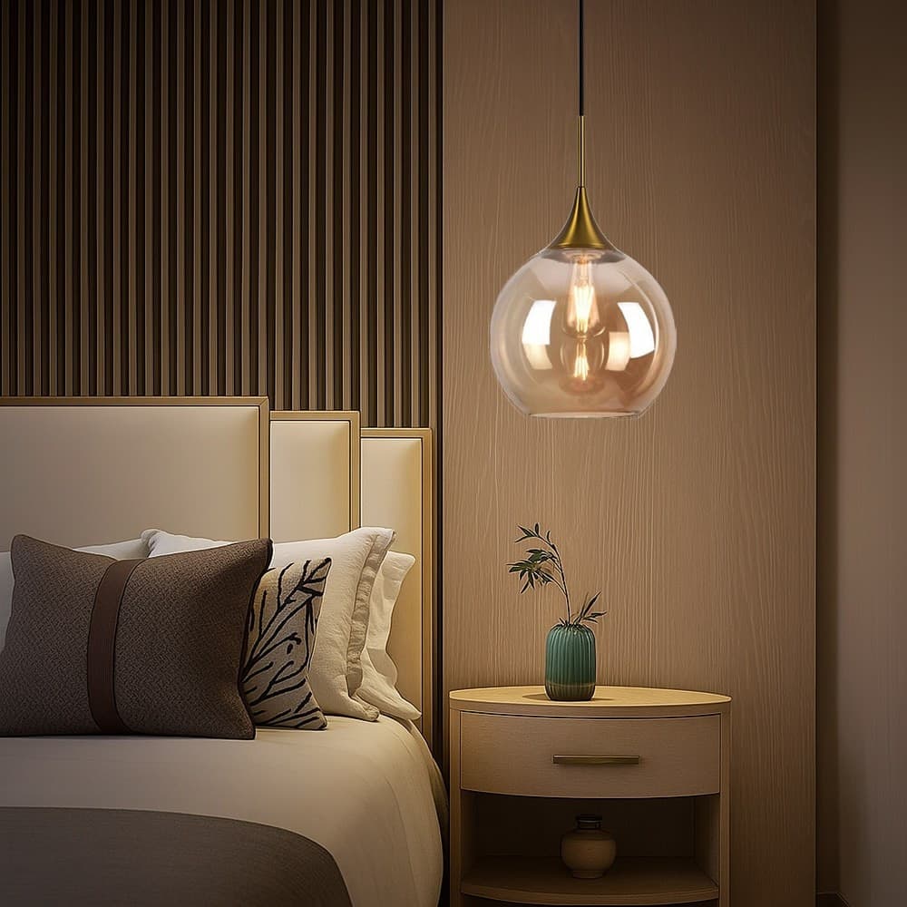 LAMPADARIO A SOSPENSIONE DECORATIVA IN METALLO CON SFERA IN VETRO ATTACCO E27 IP20 A72 - 13
