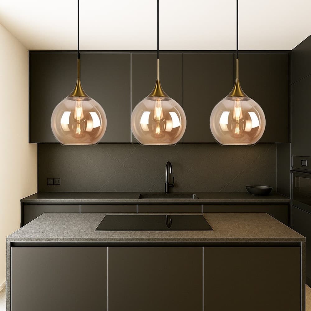 LAMPADARIO A SOSPENSIONE DECORATIVA IN METALLO CON SFERA IN VETRO ATTACCO E27 IP20 A72 - 15