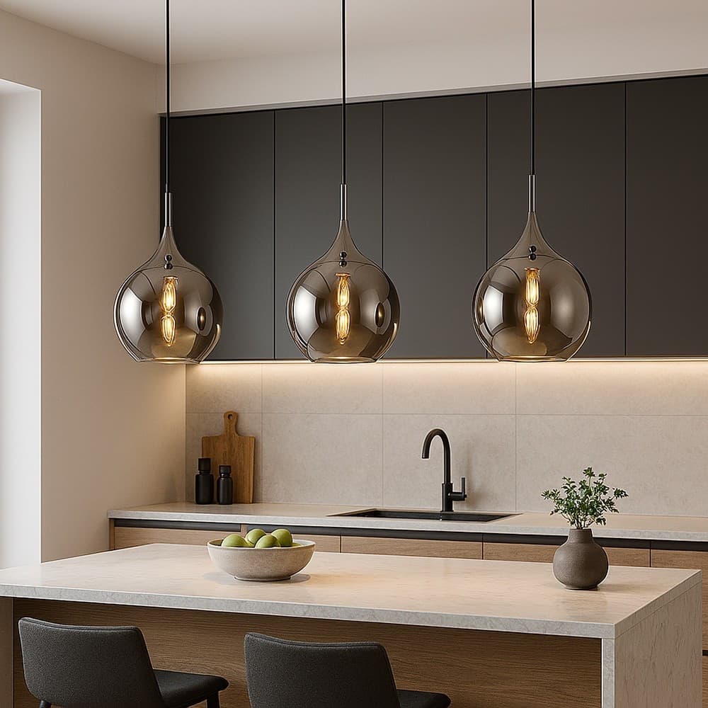 LAMPADARIO A SOSPENSIONE DECORATIVA IN METALLO CON SFERA IN VETRO ATTACCO E27 IP20 A72 - 8