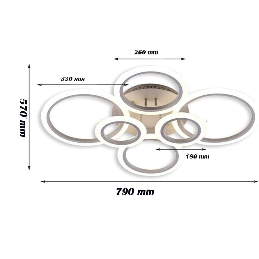 LAMPADARIO LED CCT 3 TONALITÀ 3000K-6500K PLAFONIERA 51W CON 6 CERCHI DESIGN MODERNO C08-3C - 3