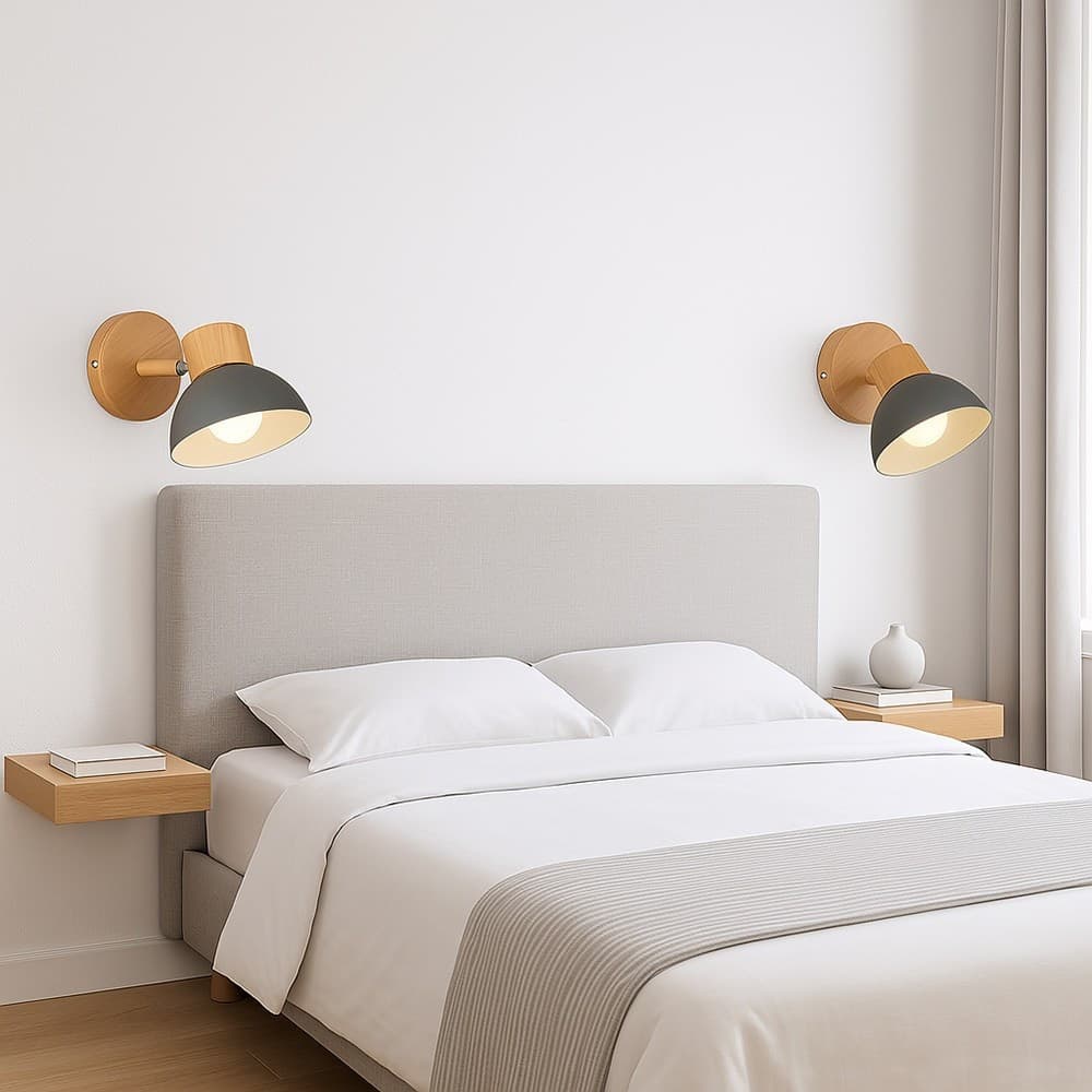 APPLIQUE DA PARETE MODERNO IN LEGNO METALLO PARALUME ORIENTABILE ATTACCO E27 IP20 AQ40 - 2
