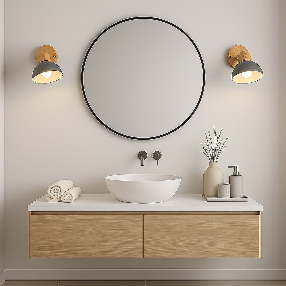 APPLIQUE DA PARETE MODERNO IN LEGNO METALLO PARALUME ORIENTABILE ATTACCO E27 IP20 AQ40 - 4