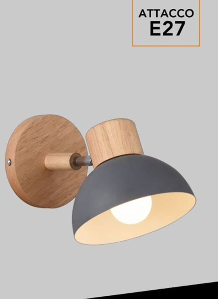 APPLIQUE DA PARETE MODERNO IN LEGNO METALLO PARALUME ORIENTABILE ATTACCO E27 IP20 AQ40 - 8