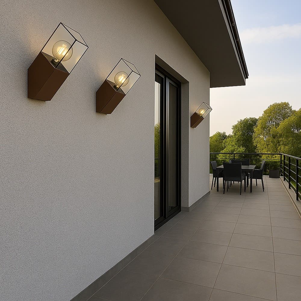 APPLIQUE MURO OBLIQUE PER ESTERNO E27 IN ALLUMINIO RUGGINE BALCONE TERRAZZO IP44 B250-C - 5
