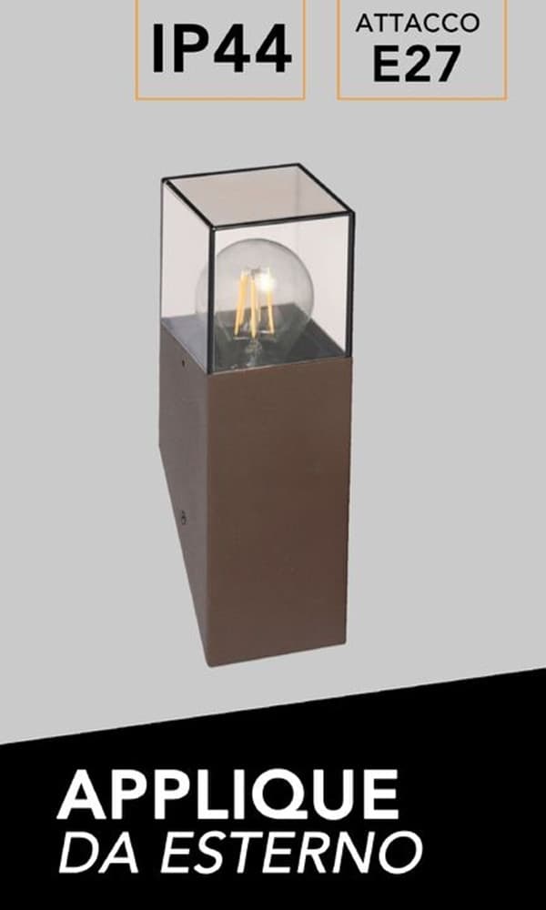 APPLIQUE MURO OBLIQUE PER ESTERNO E27 IN ALLUMINIO RUGGINE BALCONE TERRAZZO IP44 B250-C - 7