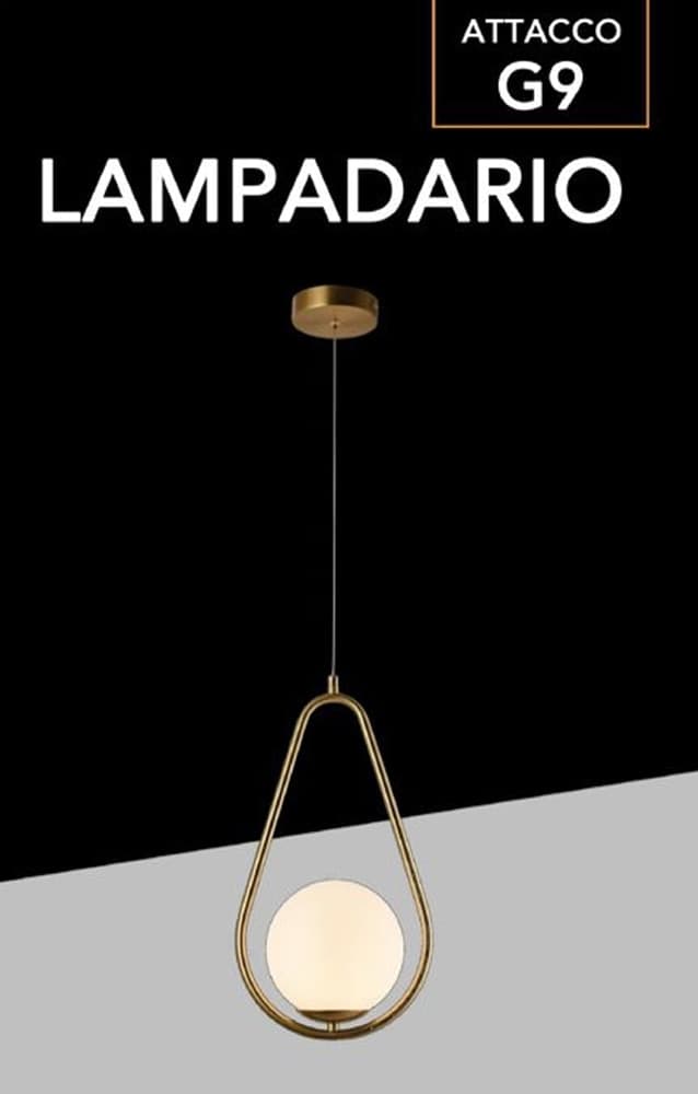 LAMPADARIO A SOSPENSIONE DESIGN A GOCCIA BRONZO METALLO CON SFERA LAMPADA ATTACCO G9 A27 - 7
