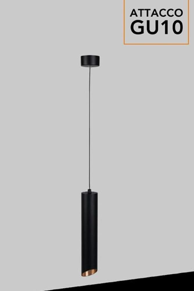 LAMPADARIO A CILINDRO ASIMMETRICO DA SOFFITTO NERO CON INTERNO ORO ATTACCO GU10 TS187 - 11