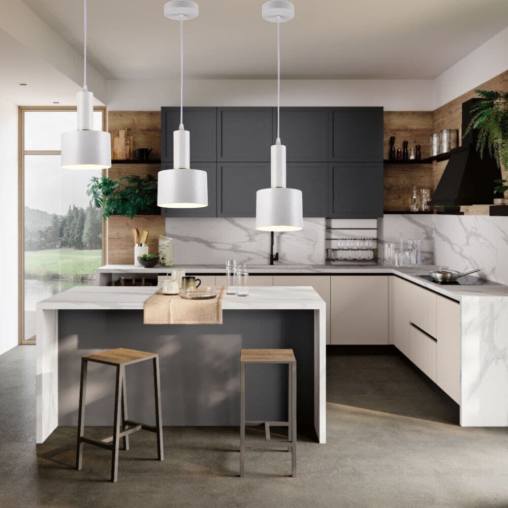 LAMPADARIO A SOSPENSIONE SOFFITTO E27 LAMPADA PENDENTE MINIMAL PER CUCINA ISOLA SNACK A22 - 6