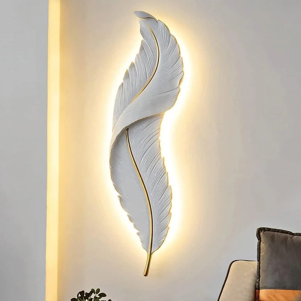 APPLIQUE LED LAMPADA MURO 12W CCT 3 TONALITÀ LUCE DESIGN PIUMA BIANCA ORO RESINA AQ24-B3C - 13