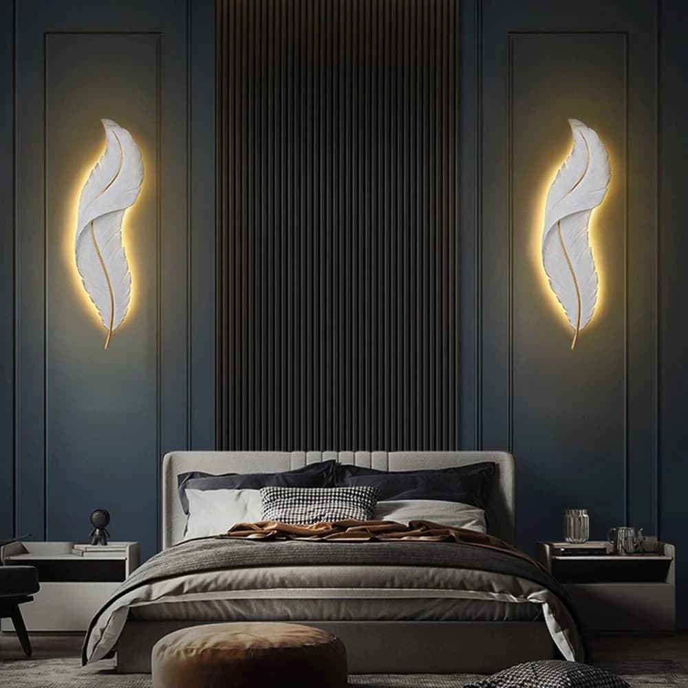 APPLIQUE LED LAMPADA MURO 12W CCT 3 TONALITÀ LUCE DESIGN PIUMA BIANCA ORO RESINA AQ24-B3C - 14