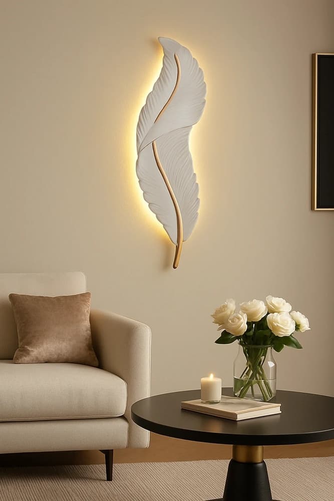 APPLIQUE LED LAMPADA MURO 12W CCT 3 TONALITÀ LUCE DESIGN PIUMA BIANCA ORO RESINA AQ24-B3C - 15