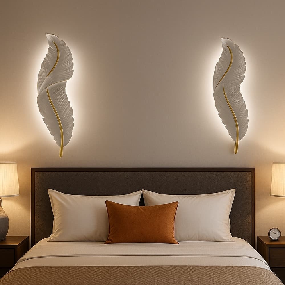 APPLIQUE LED LAMPADA MURO 12W CCT 3 TONALITÀ LUCE DESIGN PIUMA BIANCA ORO RESINA AQ24-B3C - 16