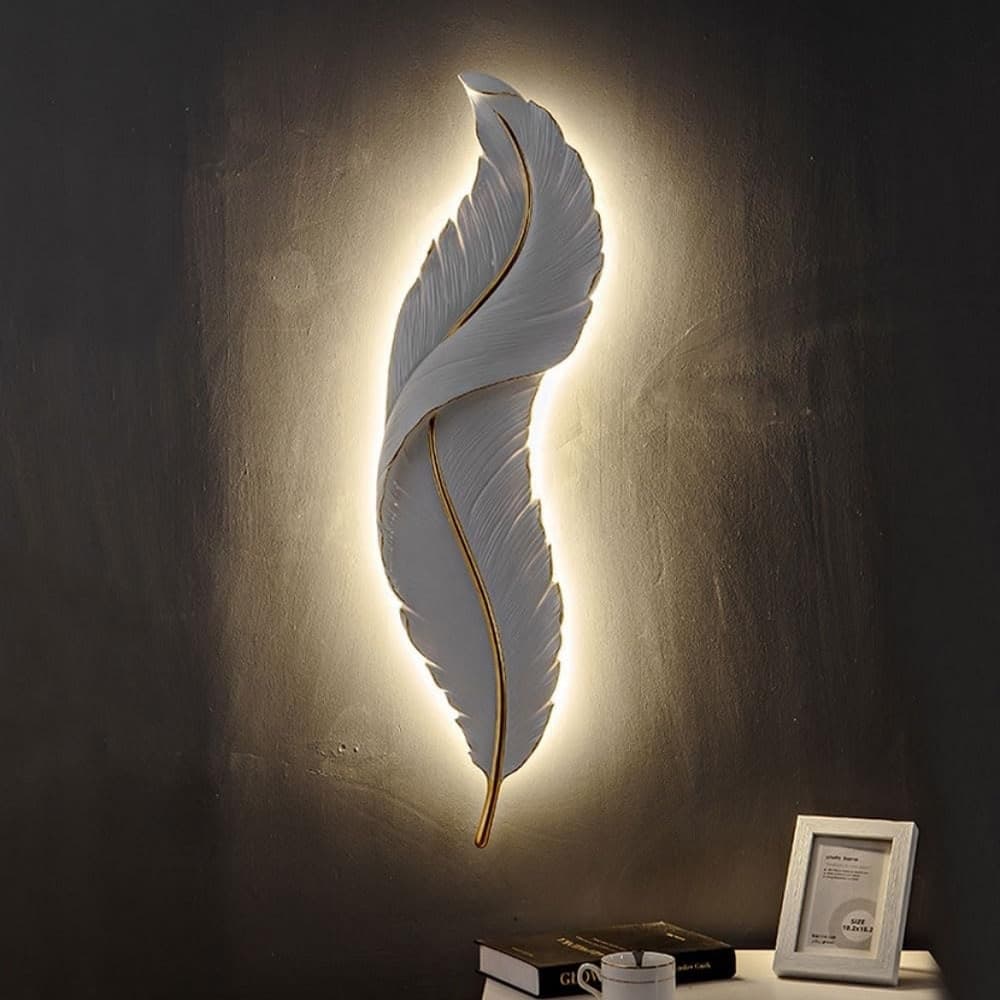 APPLIQUE LED LAMPADA MURO 12W CCT 3 TONALITÀ LUCE DESIGN PIUMA BIANCA ORO RESINA AQ24-B3C - 6