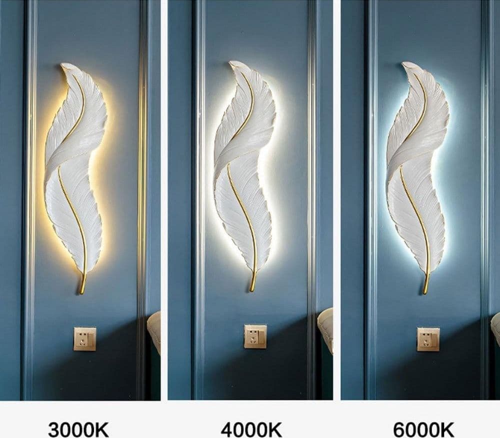 APPLIQUE LED LAMPADA MURO 12W CCT 3 TONALITÀ LUCE DESIGN PIUMA BIANCA ORO RESINA AQ24-B3C - 7