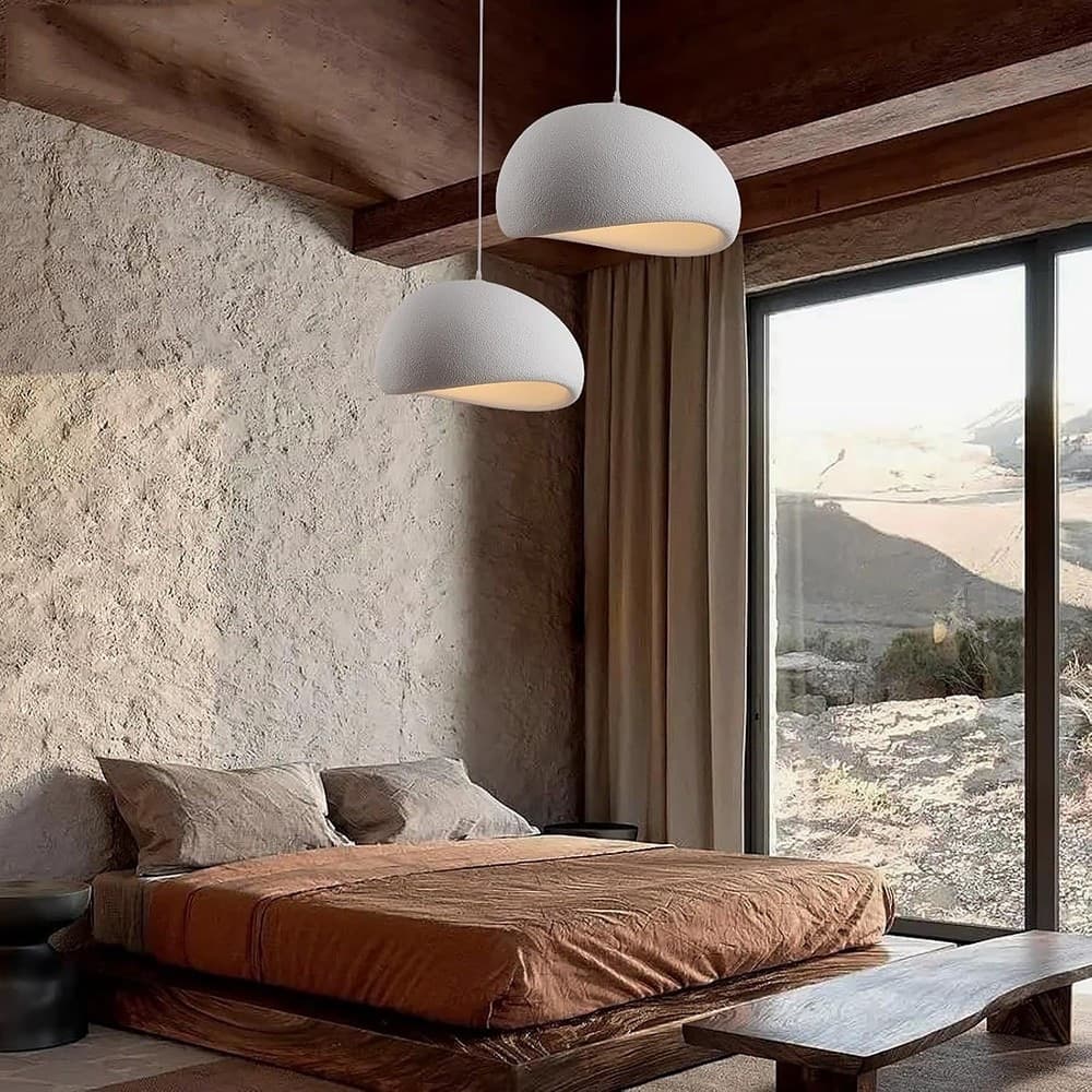 LAMPADARIO A SOSPENSIONE SOFFITTO EFFETTO PIETRA BIANCO Ø40/50/60CM ATTACCO E27 IP20 B16-B - 29