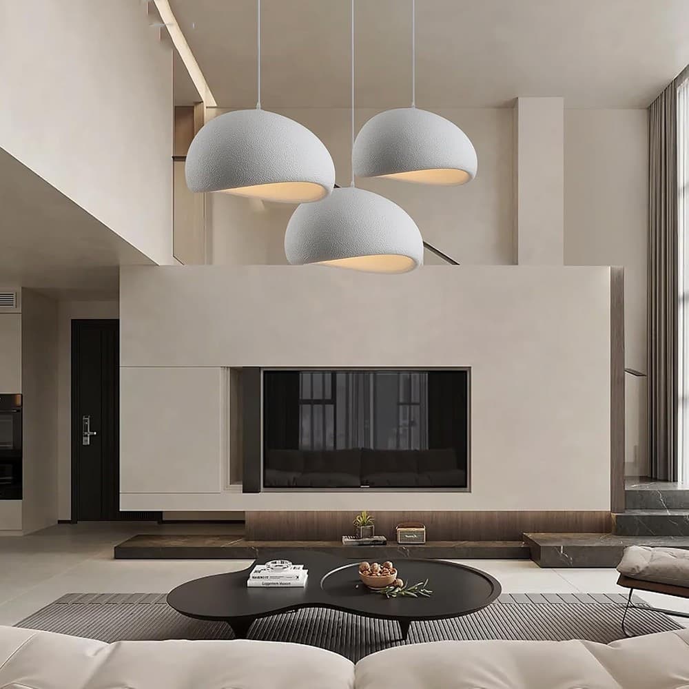 LAMPADARIO A SOSPENSIONE SOFFITTO EFFETTO PIETRA BIANCO Ø40/50/60CM ATTACCO E27 IP20 B16-B - 8