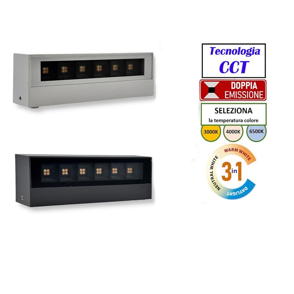 APPLIQUE LED DA ESTERNO A DOPPIA EMISSIONE 14 WATT CCT 3 TONALITÀ DI LUCE IP65 176-3C - 2