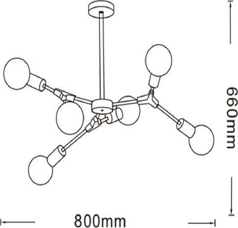 LAMPADARIO A SOSPENSIONE IN BRONZO GEOMETRICO CON 6 BRACCI ATTACCO E27 DA SOFFITTO A45-6 - 8