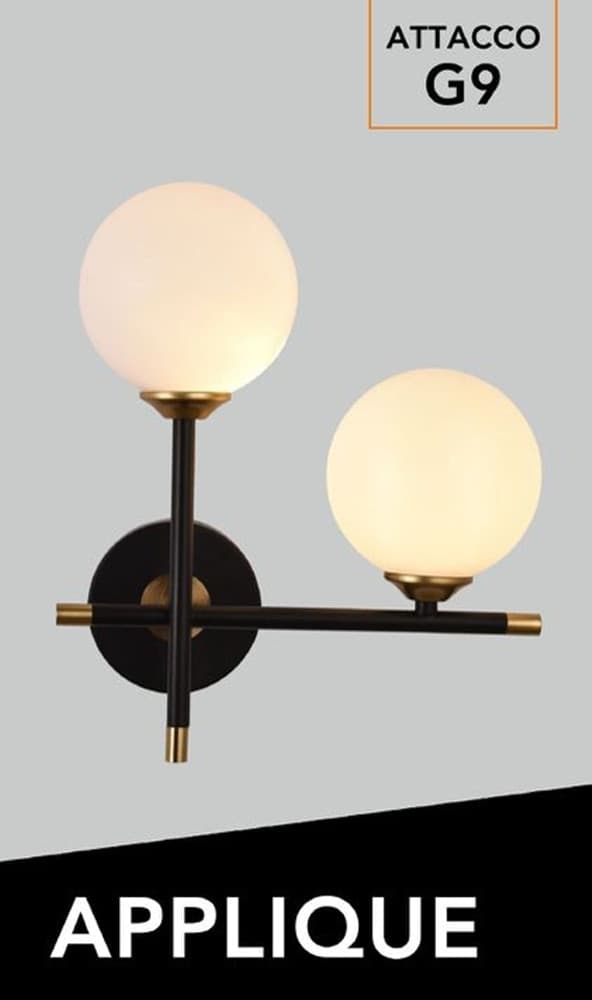 APPLIQUE A PARETE 2 SFERE ILLUMINAZIONE DECORATIVA CONTEMPORANEO CON 2 ATTACCHI G9 AQ59 - 11