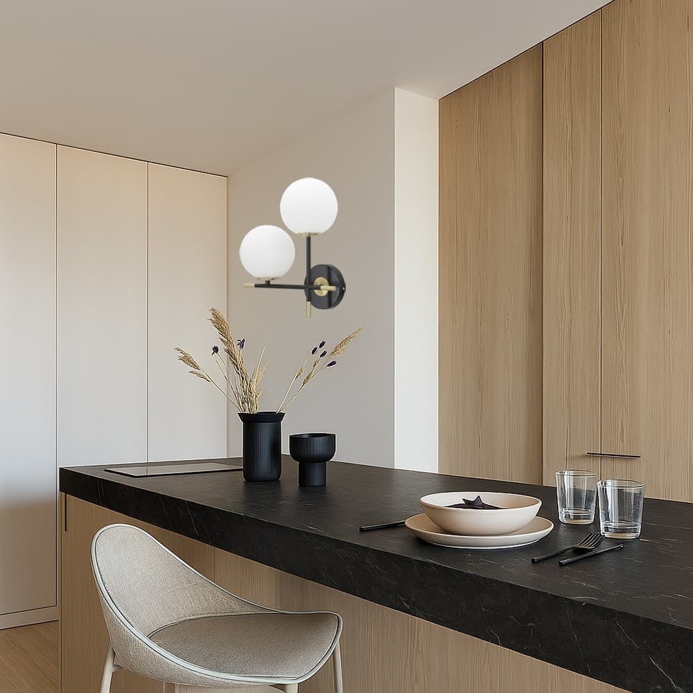 APPLIQUE A PARETE 2 SFERE ILLUMINAZIONE DECORATIVA CONTEMPORANEO CON 2 ATTACCHI G9 AQ59 - 6