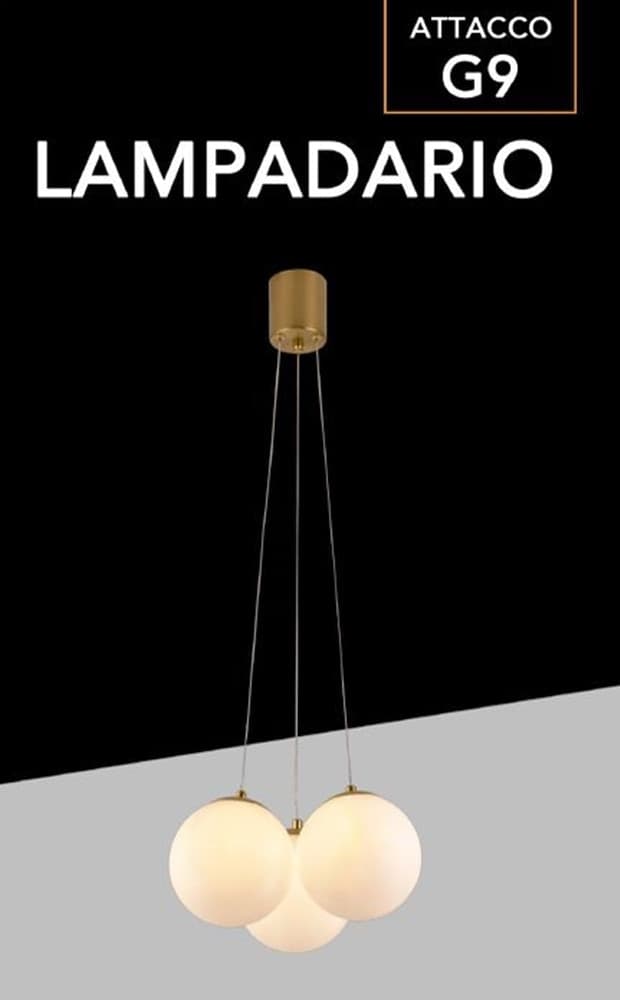 LAMPADARIO A SOSPENSIONE BRONZO LAMPADA MINIMAL DA SOFFITTO CON 3 SFERE ATTACCO G9 LP-84-3 - 8