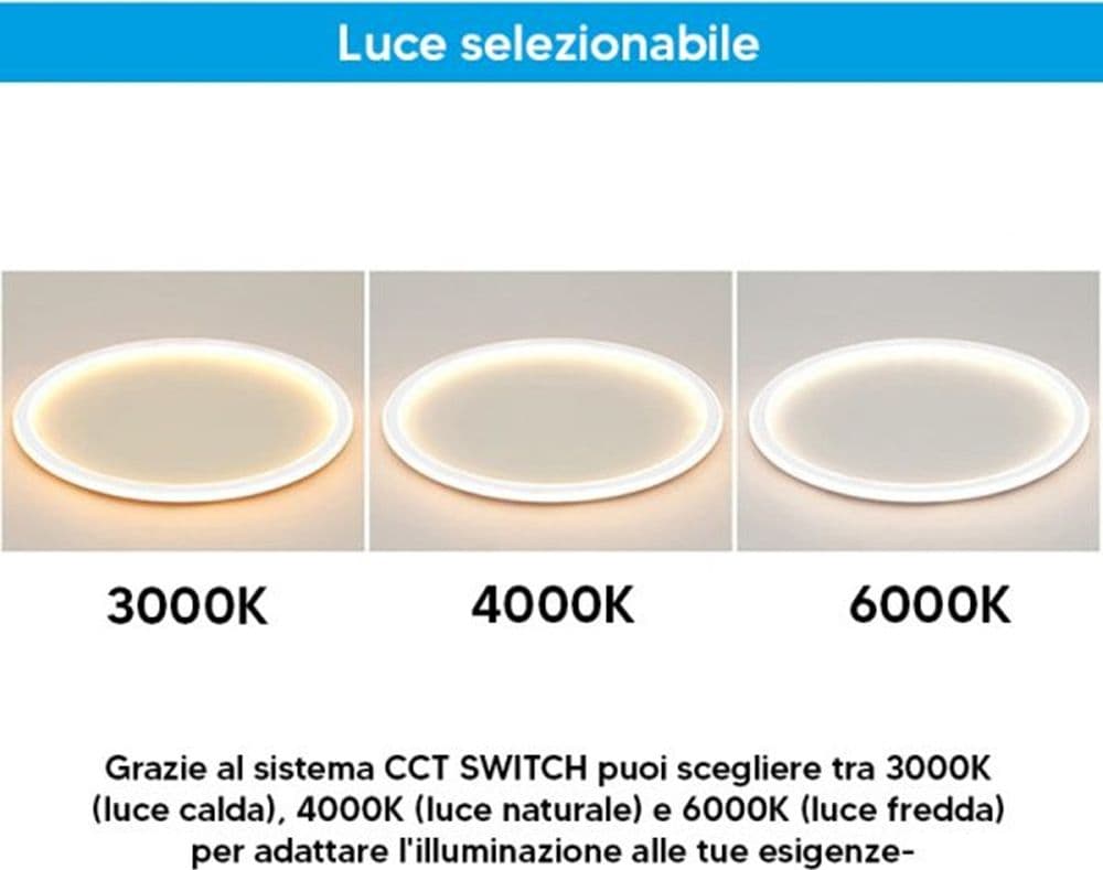 PLAFONIERA LED DA SOFFITTO CIRCOLARE 43W 3440LM CCT SWITCH IP20 LUCE SELEZIONABILE C13-3C - 14