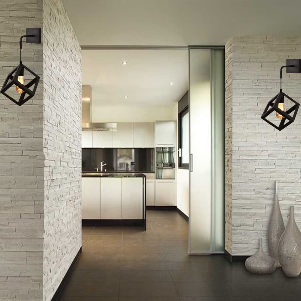 APPLIQUE DA PARETE PENDENTE A FORMA DI CUBO 3D STILE MINIMAL PORTALAMPADA ATTACCO E27 AQ52 - 12