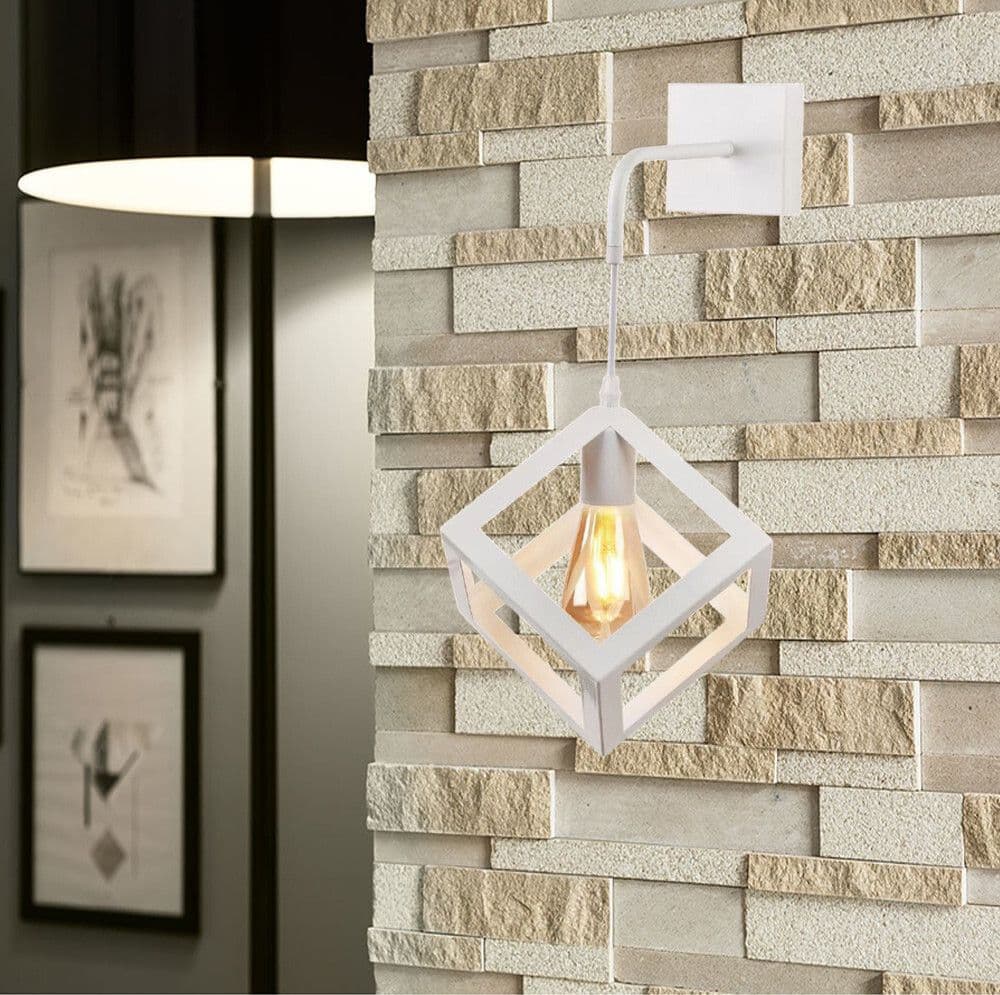 APPLIQUE DA PARETE PENDENTE A FORMA DI CUBO 3D STILE MINIMAL PORTALAMPADA ATTACCO E27 AQ52 - 4