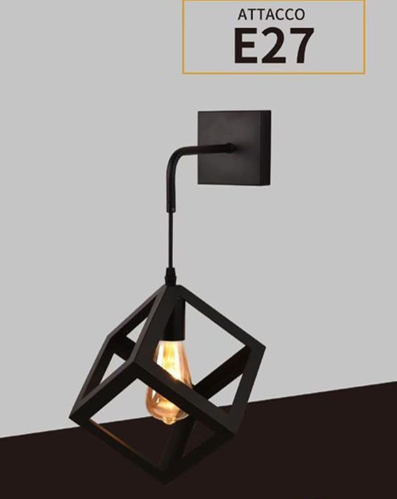 APPLIQUE DA PARETE PENDENTE A FORMA DI CUBO 3D STILE MINIMAL PORTALAMPADA ATTACCO E27 AQ52 - 9